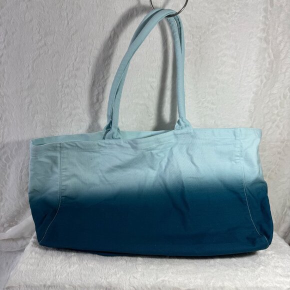 Athleta Ombre Blue White Tote Bag 100% Cotton Beach Bag Gym Canvas Shopping - Picture 5 of 7
